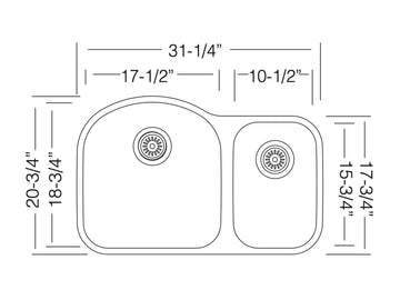 32 inch Stainless Steel Undermount Double 70/30 Bowl Kitchen Sink - Classic 32 70/30 - Sink Depot
